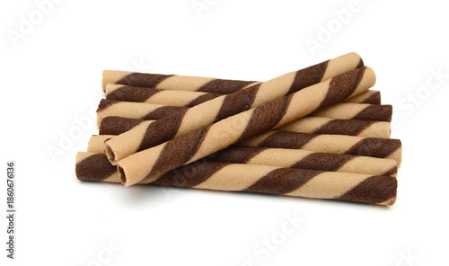 Wafer rolls with chocolate isolated on white background
