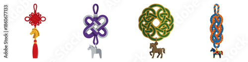 Lucky knot with horse charm Flat Vector Illustration on Transparent Background