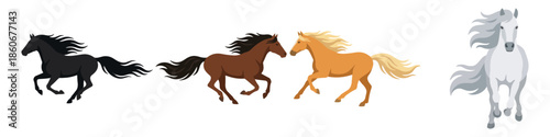 Running horse with flowing mane Flat Vector Illustration on Transparent Background