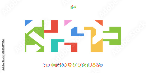 Color Font Logo Alphabet Vector Fun Geometric Letter Set Blocky Typography, Art Typographic Design for Title Text, Festive Typo Poster Headline, Type Fest Logotype, Colorful Fonts. Vector Typeface.