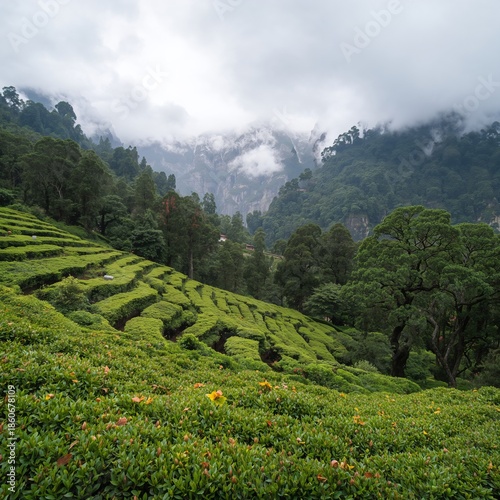 Scenic View of Tea Plantations on Hills During Daytime in a Mountainous Area
