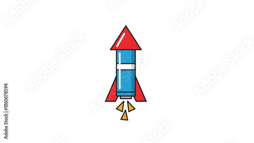 Rocket Launching Upwards Isolated on White Background Vector Illustration