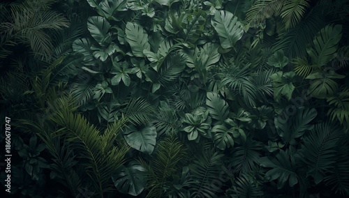 Lush Green Leaves Create a Natural Backdrop in a Dimly Lit Indoor Space