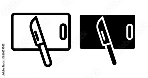 Cutting board and knife Icon collection in filled and stroke style.