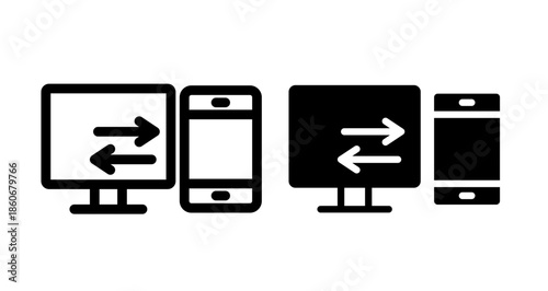 Data transfer PC to mobile Icon collection in filled and stroke style.
