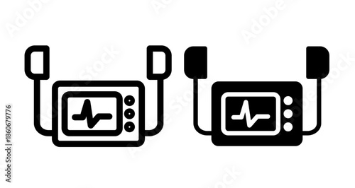 Defibrillator Icon collection in filled and stroke style.