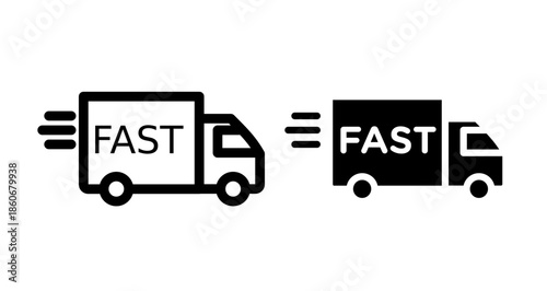 Fast delivery truck Icon collection in filled and stroke style.
