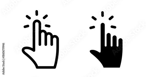 Finger click Icon collection in filled and stroke style.