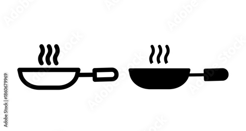 Frying pan Icon collection in filled and stroke style.