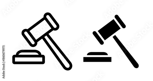 Gavel Icon collection in filled and stroke style.