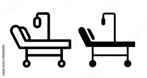 Hospital bed Icon collection in filled and stroke style.