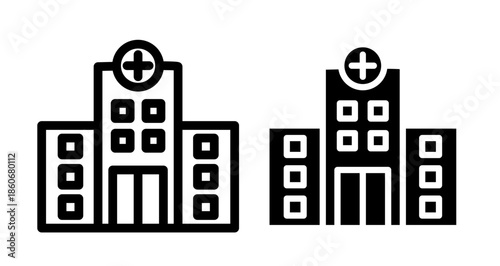Hospital Icon collection in filled and stroke style.