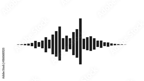 Minimalist Audio Equalizer and Sound Wave Icon with Vertical Frequency Bars, Symmetrical Display on an Isolated White Background
