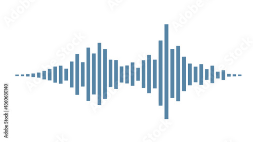 Horizontal blue audio waveform with baseline on isolated white background.