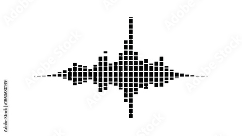 Digital Sound Wave and Audio Equalizer Visualization with Pixelated Square Blocks Representing Frequency on an Isolated White Background
