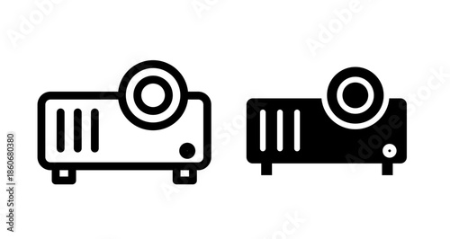 Multimedia projector Icon collection in filled and stroke style.