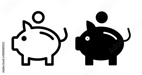 Piggy bank Icon collection in filled and stroke style.