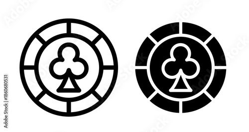 Poker chips Icon collection in filled and stroke style.