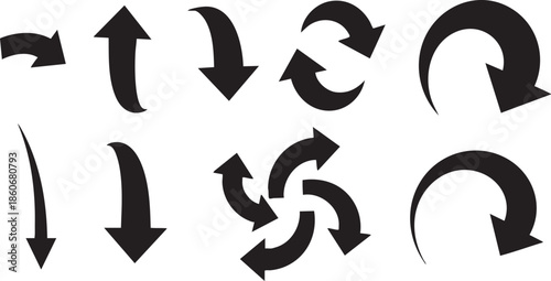 Collection of black arrows on white background