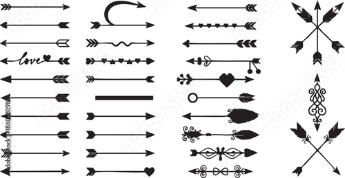 Collection of various arrows and arrowheads for design and illustration