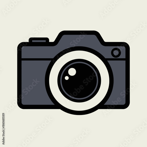 Minimalist illustration of a camera with a lens and red light on a light background. isolated on white background, Vector