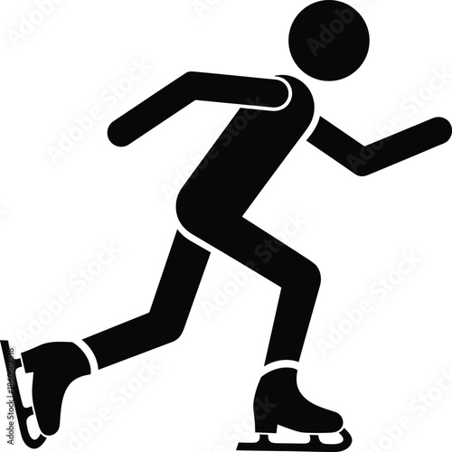 Speed skating athlete icon, ice skating sport symbol, winter sports activity concept, professional skater silhouette vector illustration