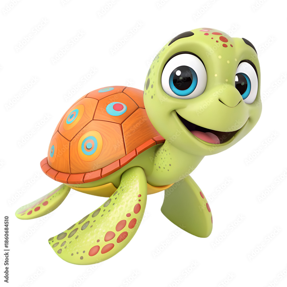 Fototapeta premium Cartoon sea turtle character isolated on transparent background