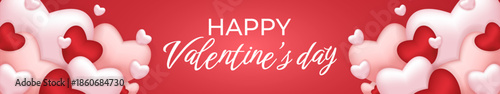 Banner template for Valentine's day. Editable template with hearts on a red background with a gradient. Ticket.