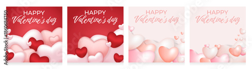 A set of social media post templates for Valentine's Day. Templates with volumetric hearts.