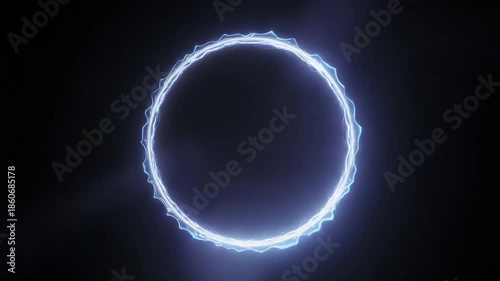 Glowing Electric Energy Ring with Jagged Plasma Edges on Dark Background – Futuristic Sci-Fi Portal Concept for Technology, Power, Science Fiction, and Digital Effects Themes