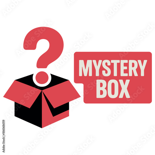 A red and black open box with a question mark floating above it signifies a mystery.