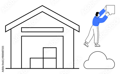 Warehouse storage concept. Warehouse systems combining inventory management and cloud integration. Warehouse operations support precise organization and reliable logistics. For logistics, e-commerce
