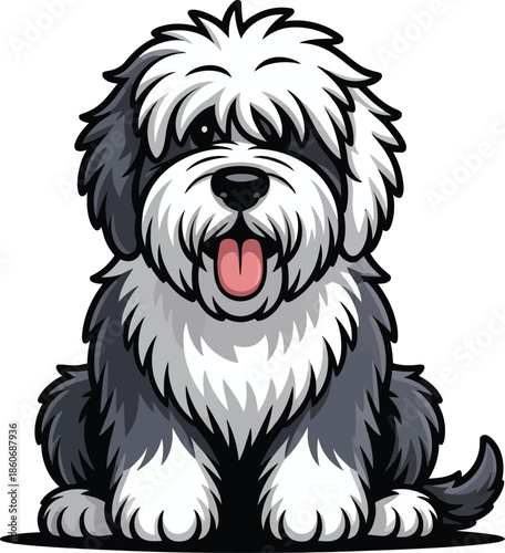  Cute cartoon a illustrator vector Old English Sheepdog