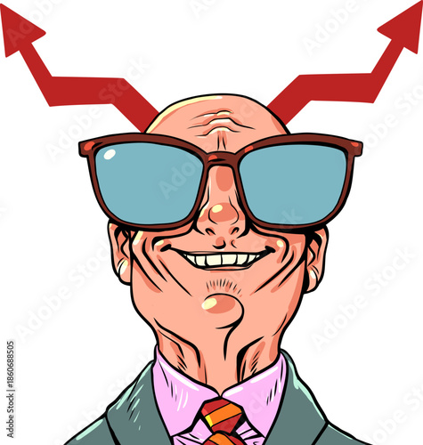 Charts as horns. The villainous boss of a corporation. A symbol of the devil and demon in business.