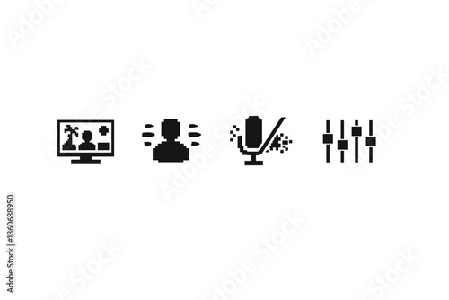 Pixel art icons for online communication and audio settings
