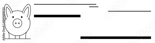 Cartoon piggy bank with parallel horizontal bars in different lengths suggesting financial progress. Ideal for savings, banking, business, finance, investment, budgeting concepts, and basic flat