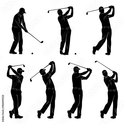 Black silhouette golf players vector illustration set on white background