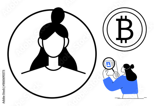 Identity verification concept. Identity checks ensure cryptocurrency security and boost trust. Identity helps track transaction transparency. Useful for blockchain, fintech, security, digital assets