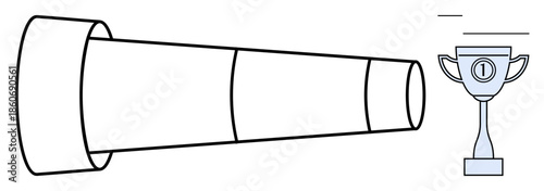 Achievement concept. Telescope aiming at trophy goal setting and ambition. Achievement highlights focus on success and long-term vision. For professional growth, motivation, career goals, business