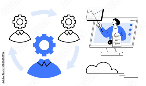 Digital collaboration. Digital tools streamline collaborative workflows and automate processes. Digital transformation optimizes productivity and teamwork. Perfect for business, technology, cloud