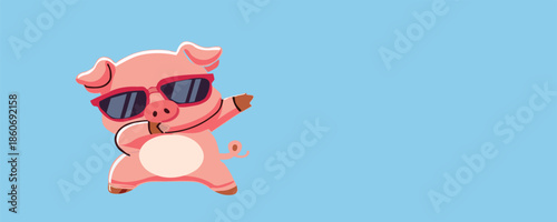 Cute pig dabbing while wearing stylish sunglasses in a fun and playful cartoon vector illustration. Perfect for kids, party themes, and animal lovers.