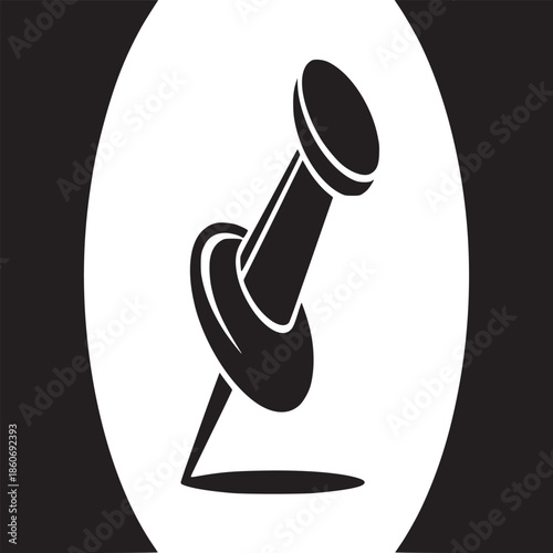 A black and white illustration of a pushpin inside a circle on a black and white background