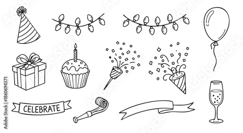 Celebration party elements doodle vector for birthday and holiday theme