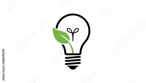 Energy efficiency and green energy concept. Minimalist light bulb with leaf vector illustration. Eco-friendly technology and sustainability icon isolated on white background