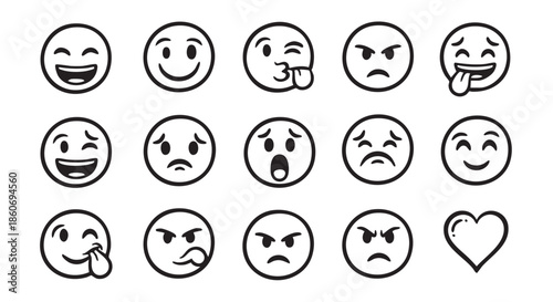 Collection of diverse emoji icons showing different facial expressions illustration