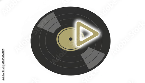 Vinyl record with play button icon. Flat design music and audio player symbol. Minimalist vector illustration isolated on white background