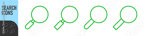 Search icons. Set of magnifying glass icons. Magnifier or loupe sign set. Search icon Concept for finding people to work. Color icon set. Night mode, dark mode
