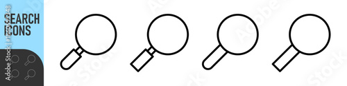 Search icons. Set of magnifying glass icons. Magnifier or loupe sign set. Search icon Concept for finding people to work. Color icon set. Night mode, dark mode