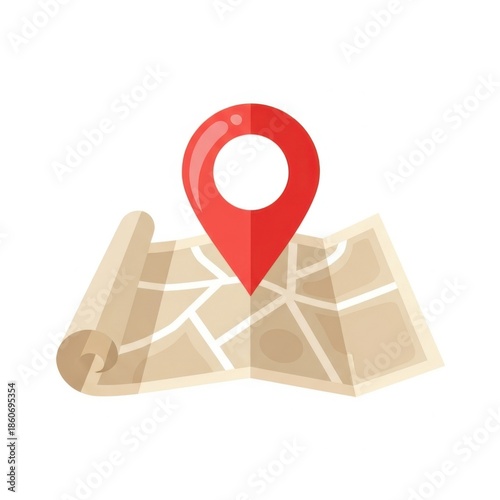 Map with location pin isolated on white background