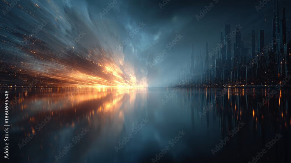 Obraz premium Vibrant digital landscape represents the limitless journey of ambition and hope
